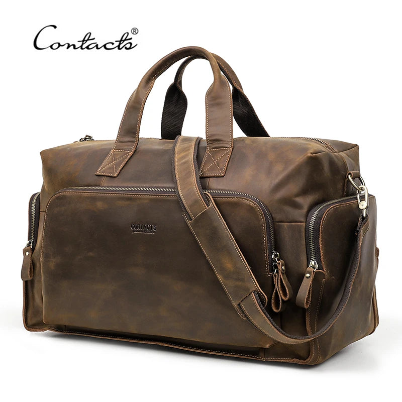 CONTACT'S Vintage Genuine Leather Business Travel Duffle Bag