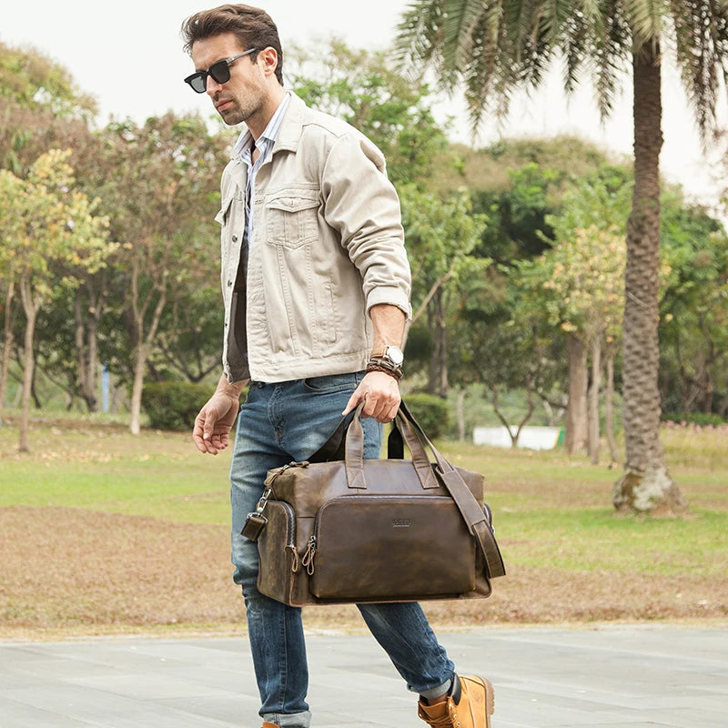 CONTACT'S Vintage Genuine Leather Business Travel Duffle Bag