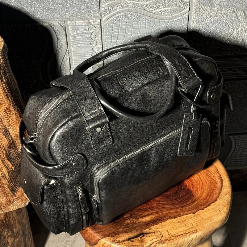 Vintage Leather Men's Bag - Casual Shoulder, Travel, Luggage & Fitness