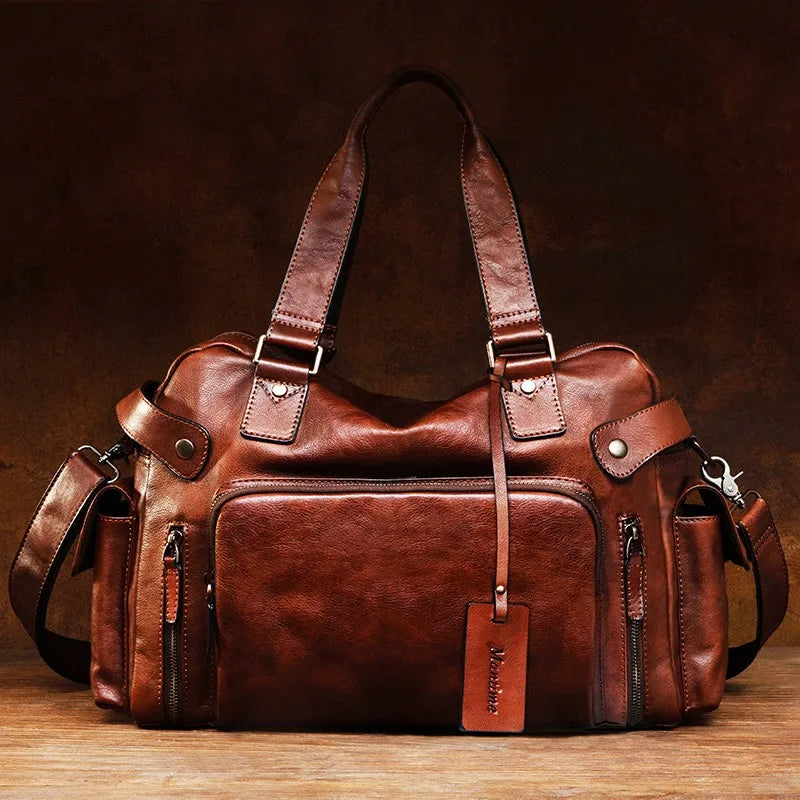 Vintage Leather Men's Bag - Casual Shoulder, Travel, Luggage & Fitness