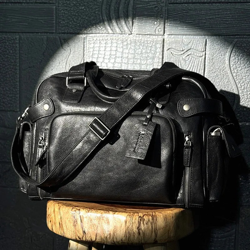 Vintage Leather Men's Bag - Casual Shoulder, Travel, Luggage & Fitness