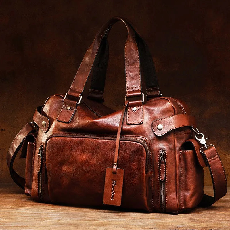 Vintage Leather Men's Bag - Casual Shoulder, Travel, Luggage & Fitness