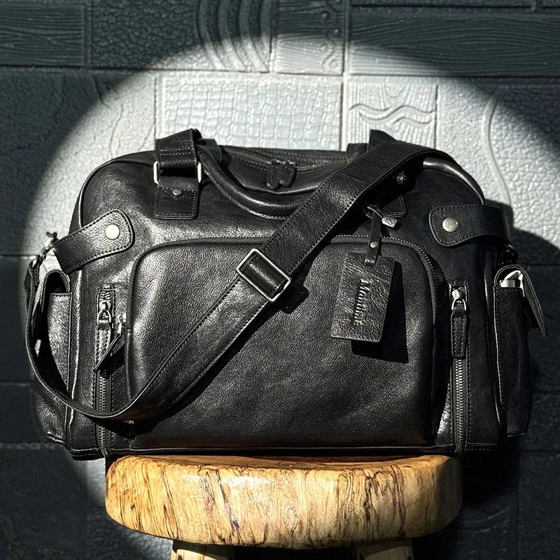 Vintage Leather Men's Bag - Casual Shoulder, Travel, Luggage & Fitness