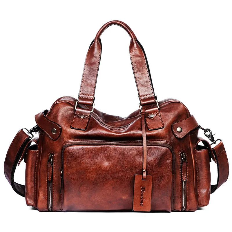 Vintage Leather Men's Bag - Casual Shoulder, Travel, Luggage & Fitness