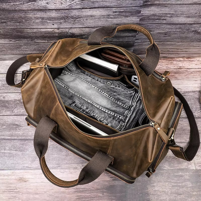 Vintage Genuine Leather Travel Tote for Men